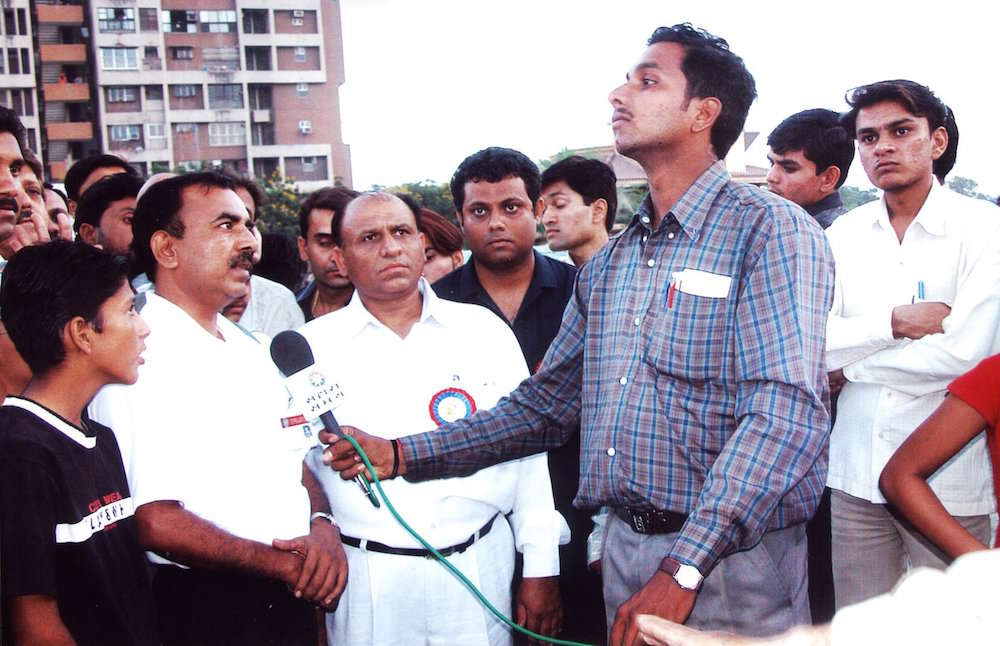 Capt A.D Manek being Interviews by Saharah TV news channel on the occasion of airshow at Surat Udyog 1st May
                 2004
