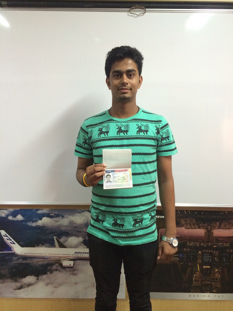 Trainee Yashkumar Vyas - latest 2015 batch student received student(M1) US Visa for further
                 practical flight training